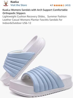 KuaiLu Women's Light Blue Quilted Slide Sandals with Arch Size 9 New #Lux-CL